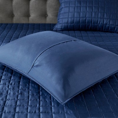 Navy and White Hotel Style Comforter and Coverlet Full Set
