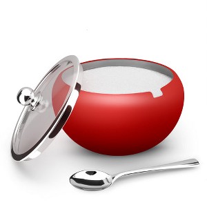 Kook Large Stainless Steel Sugar Bowl and Spoon, Glass Lid, 16 oz, Matte Red - 1 of 4