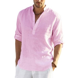 COOFANDY Men's Cotton Linen Henley T-Shirts Long Sleeve Hippie Casual Beach T-Shirts - 1 of 4