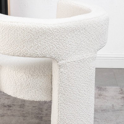 Set of 2 Cream Boucle Barrel Accent Chairs with Wood Frame