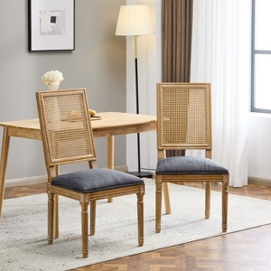 NicBex Vintage French Dining Chairs with Cane Backrest,Rustic Weathered Kitchen Upholstered Chairs,Living Room Chairs,Set of 2 - 1 of 4