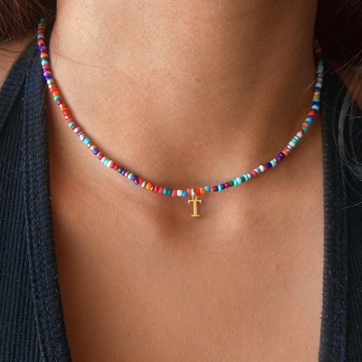 Turandoss Colorful Beaded Initial Necklaces for Girls Women, Gold Choker Necklace for Teen Girl, Teen Girl Gifts Trendy Stuff, Gifts for Girls 8-18