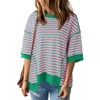 Imily Bela Womens Summer Oversized Striped Cotton T Shirts Casual Half Sleeve Color Block Loose Crewneck Sweatshirts - 2 of 4
