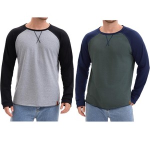 INSPIRE CHIC Men's Long Sleeves Tops Colorblock Casual Raglan T-Shirts 2 Packs - 1 of 4