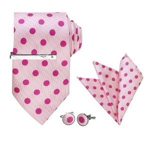 Allegra K Men's Polka Dots Business Wedding Pocket Square Clip Cufflinks Necktie Sets - 1 of 4