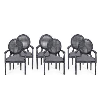 Set of 6 Judith French Country Wood and Cane Upholstered Dining Chairs - Christopher Knight Home