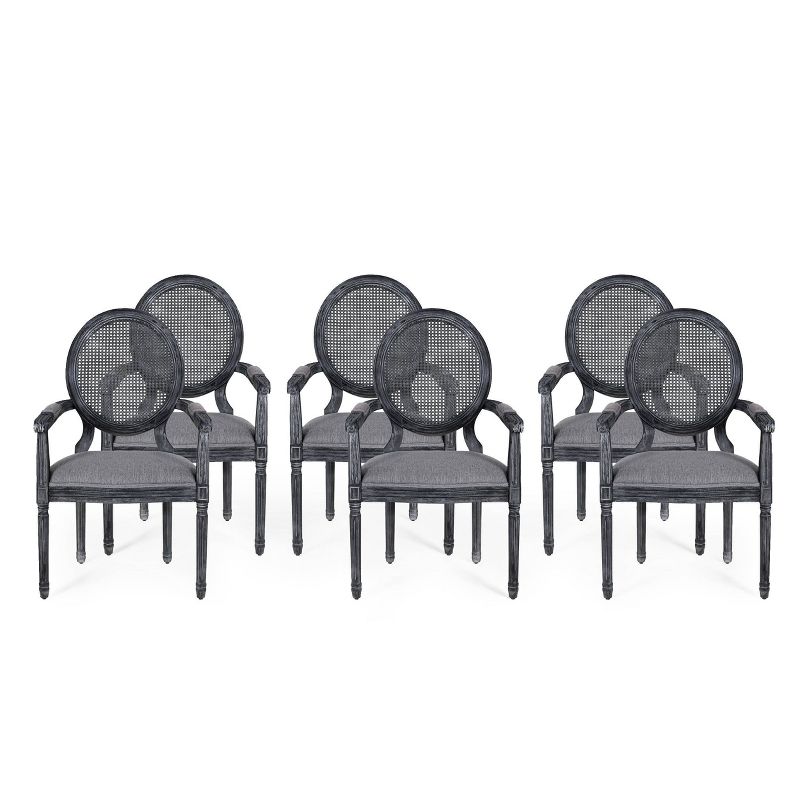Set of 6 Judith French Country Wood and Cane Upholstered Dining Chairs - Christopher Knight Home, 1 of 13