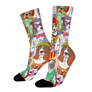 Dogs With Glasses Women Printed Crew Socks Funny Funky Socks Soft Polyester Novelty Gifts for Artists Men - 1 of 1
