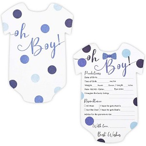 Sparkle and Bash Set of 50 Baby Boy Predictions and Advice Cards for Shower Game Activity & Gender Reveal Party, Oh Boy Polka Dot Design, Blue - 1 of 4