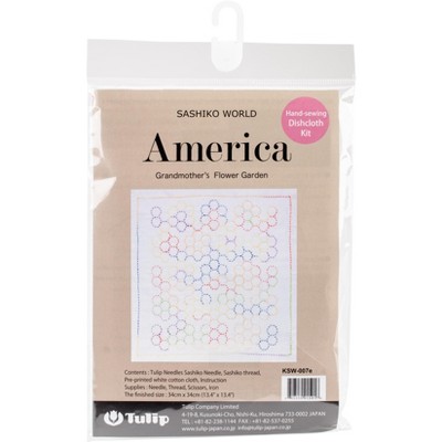 Sashiko World America Stamped Embroidery Kit-Grandmother's Flower Garden