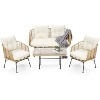 4-Piece Outdoor Patio Furniture Set with Boho Rope Wicker Sofa, Loveseat & Glass Table, All-Weather Couch for Garden, Backyard, Porch - 3 of 4