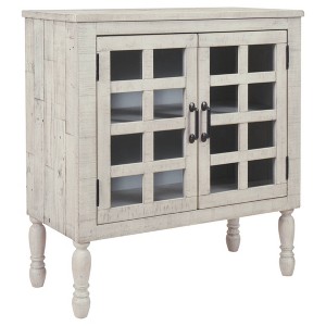 Falkgate Accent Cabinet Whitewash - Signature Design by Ashley: Antique Bronze Pulls, Glass Lattice Doors - 1 of 4