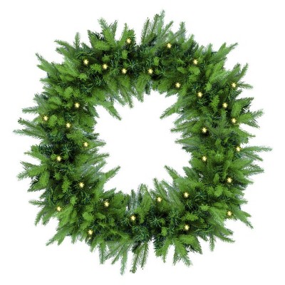 Easy Treezy 30-Inch Pre-Lit Pine Decorative Holiday Christmas Wreath with 100 Incandescent Warm White Lights