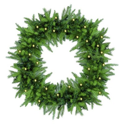 Easy Treezy 30-Inch Pre-Lit Natural Pine Decorative Holiday Christmas Wreath with 100 Incandescent Warm White Lights