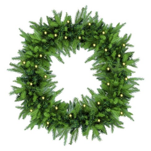 Easy Treezy 30-Inch Pre-Lit Natural Pine Decorative Holiday Christmas Wreath with 100 Incandescent Warm White Lights - image 1 of 4
