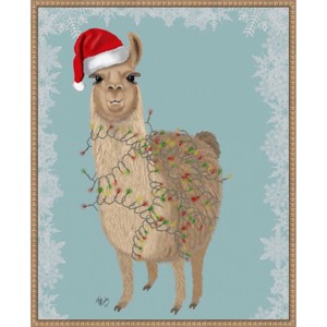 Amanti Art 23"x28" Llama Christmas Lights 2 by Fab Funky Framed Canvas Wall Art Print - 1 of 4