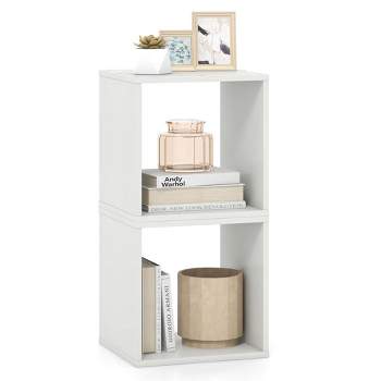 Costway 2PCS Stackable Storage Cube Free-standing Storage Organizer Bookcase for Bedroom White/Natural