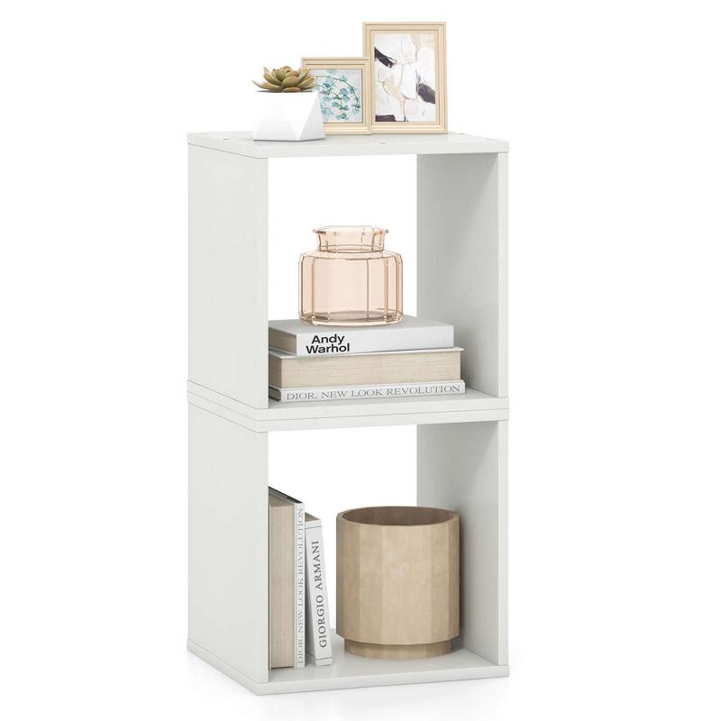 Costway 2PCS Stackable Storage Cube Free-standing Storage Organizer Bookcase for Bedroom White/Natural, 1 of 11