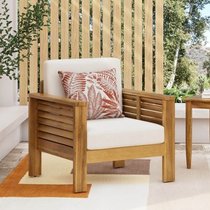 FATMOON Modern Outdoor Acacia Wood Club Chairs with Comfortable Foam Cushions, Perfect for Patio, Garden, or Balcony - 1 of 4
