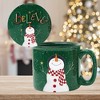 Courtside Market Believe Snowman Green Cozy 15 oz Artisan Ceramic Mug & Coaster Set - 2 of 2