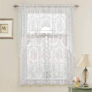 Kate Aurora Shabby Living Lena Floral Lace Complete Kitchen Curtain Tier & Swag Set