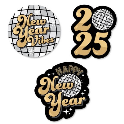 Big Dot of Happiness Disco New Year - DIY Shaped Groovy 2025 NYE Party Cut-Outs - 24 Count