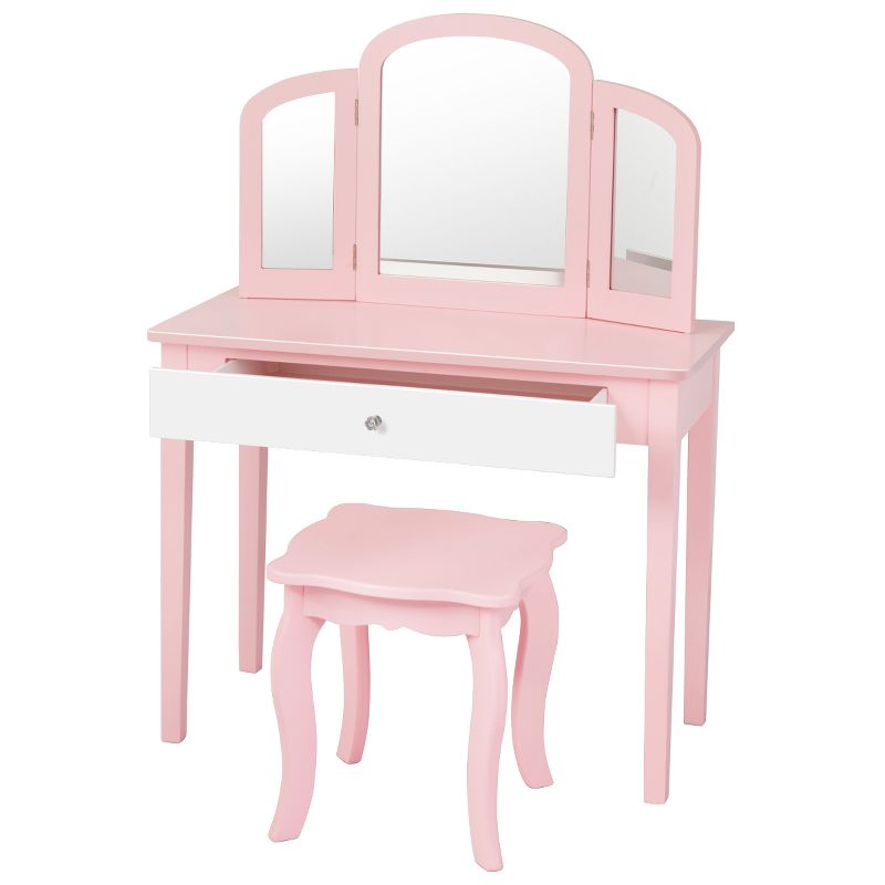 Costway Kids Vanity Set Princess Makeup Dressing Play Table Set W/Mirror  White\ Pink, 2 of 9