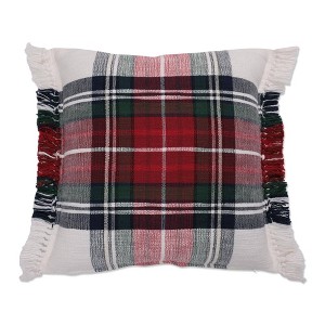 18"x18" Plaid Christmas Indoor Square Throw Pillow - Pillow Perfect: Woven Design, Knotted Fringe, Zippered, Polyester Fiber Fill - 1 of 3
