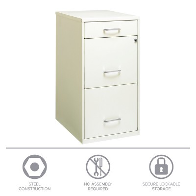 Pearl White Vertical Lockable 3-Drawer Metal File Cabinet