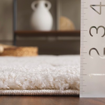 Creme Square Synthetic Shag Area Rug with Abstract Wave Pattern