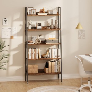 5-Tier Bookshelf, 67'' Industrial Metal Frame Storage Rack with Adjustable Feet, Farmhouse Bookcase with Open Shelves, Rustic Brown Storage Organizer - 1 of 4