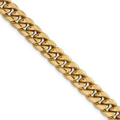 Black Bow Jewelry Men's 9.3mm 14k Yellow Gold Hollow Miami Cuban (Curb) Chain Necklace
