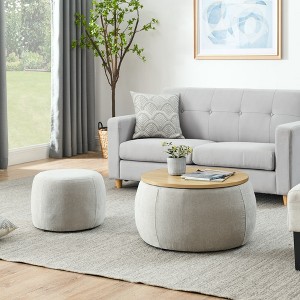 Spassway Modern 25"W x 25"D x 15"H Multi Functional Woven Rattan Pouf Ottoman Perfect for Cozy Living Room - 1 of 4