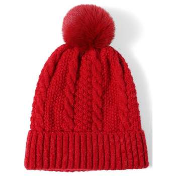 Women's Solid Color 100% Acrylic Cable Knit Hat with pom And Fleece Lining