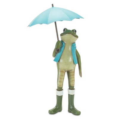 Spring Frogs with Blue Umbrellas Resin Figurines Set