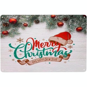 Lomsoe Xmas Metal Tin Sign Merry Christmas Sign Vintage Painting Tin Sign Garden Farmhouse Kitchen Cafe Bar Wall Decor Christmas Tin Sign 12 x 8 Inch - 1 of 1