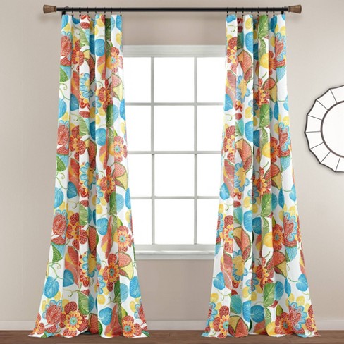 Set Of 2 Layla Light Filtering Window Curtain Panels Orange/blue 
