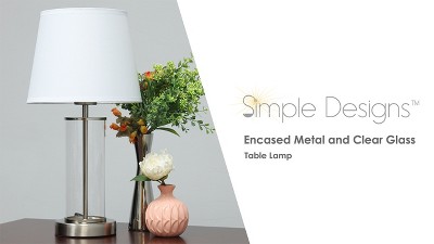 Black Metal and Clear Glass Table Lamp with Fabric Shade