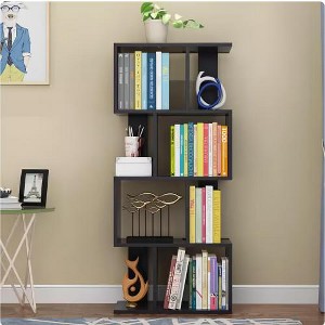 4 Tier Bookshelf, Tall Geometric Bookcase, Wooden Standing Shelf, Modern S-Shaped Decorative Storage Shelving For Bedroom, Living Room, Home Office - 1 of 4