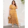 Women Plus Size V Neck Wrap Maxi Dress High Waist Ruffle Summer Casual Dress with Belt Short Sleeve - 2 of 4