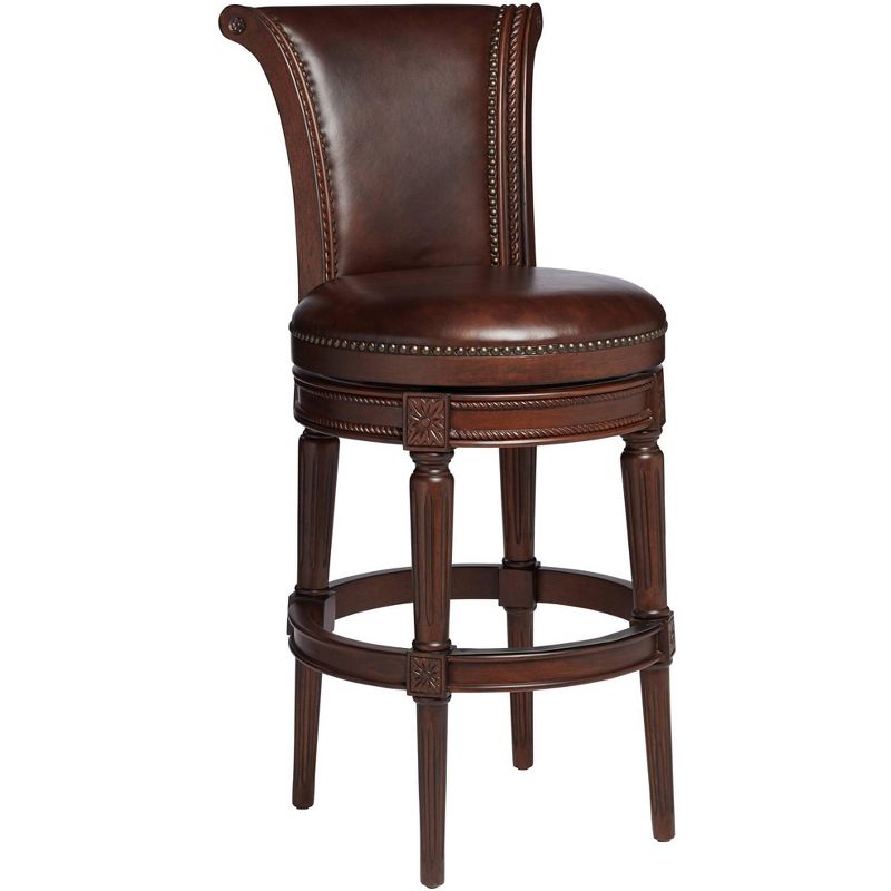 55 Downing Street Walnut Swivel Bar Stool Brown 30 1/8" High Traditional Mocha Leather Cushion with Backrest Footrest for Kitchen Home, 1 of 10