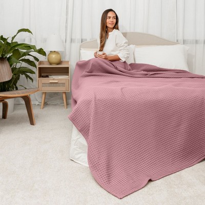 Mauve Queen Cotton Waffle Weave Throw Blanket