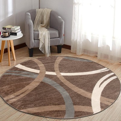 78" Brown Abstract Synthetic Round Washable Area Rug
