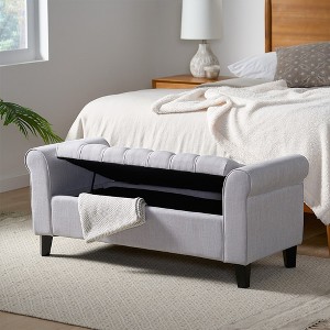 Fabric Storage Ottoman, Modern Button Tuft Storage Bench With Rolled Arms, Soft Entryway Ottoman With Sturdy Legs - 1 of 4