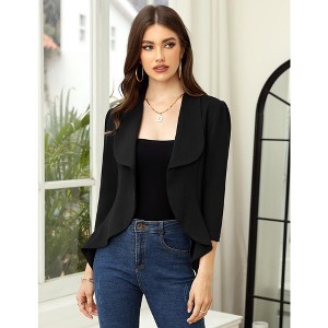 YesFashion Womens Classic 3/4 Sleeve Blazer Draped Open Front Jackets Lapel Work Office Cropped Blazer - 1 of 4