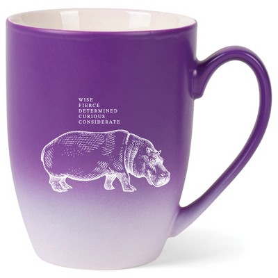 Elanze Designs 12 Ounce Ceramic Decorative Laser Engraved Giftable Novelty Tea Coffee Cup Mug Purple and White Hippo Wise Fierce Determined Curious