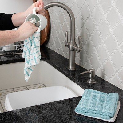 Dew Blue Cotton Terry Check Kitchen Towel Set
