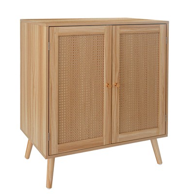 2 Rattan Deco Door Buffet Cabinet with Storage, Sideboard Cabinet Kitchen Storage Cabinet with Adjustable Shelves and Wood Feet, Buffet Cabinet