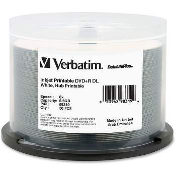 Verbatim DVD+R DL 8.5GB 8X DataLifePlus White InkJet Printable, Hub Printable - 50pk Spindle - 120mm - Printable - Inkjet Printable