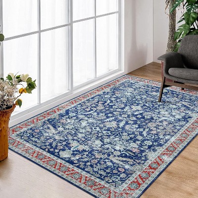 Acekool 4x6 Washable Vintage Rug - Boho Floral Non-Slip Indoor Carpet for Bedroom & Kitchen